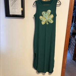 Green Sleeveless Dress with Artistic Design